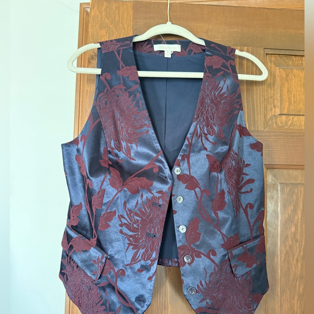 Etcetera Blue and Burgundy Button Down Vest